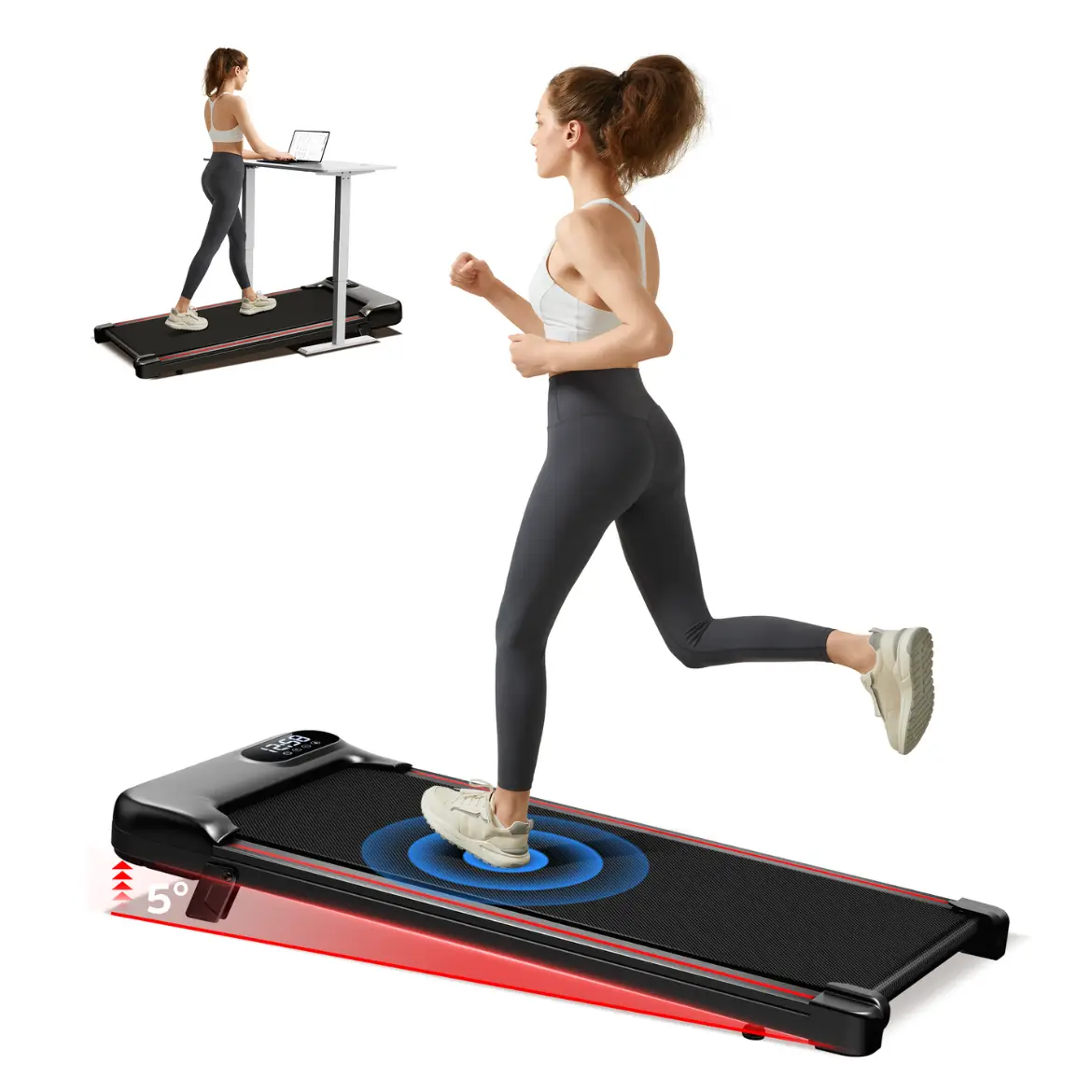 UMAY Fitness Under Desk Treadmill, High Definition Big Screen Walking Pad for Home Small, 2.5 HP Quiet Brushless, 265 LBS Capacity