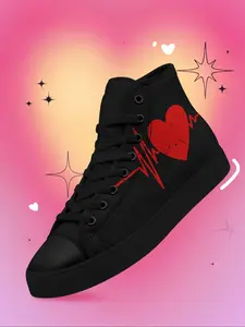 Women's Fashionable Colorblock Letter & Heart Pattern Lace Up High Top Canvas Sneakers, Casual Comfortable Sports Shoes for Daily Wear, Perfect for Students and Outdoor Sports, Valentine's Day, Gift