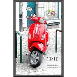 - 11x17 Black Poster Frame - 11 x 17 Modern Plastic Slide-In Photo Frame with Buildable Molding - Wall Mount Only - Prima Collection