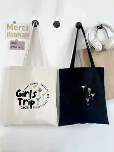 Girls Trip 2025 Printed Cocktail Drinks Tote Bag for Casual Outings and Vacation Trips Perfect Gift for Best Friends Trendy Reusable Handbag for Young Women Travel and Party Accessories Fashionable Patterned Bag