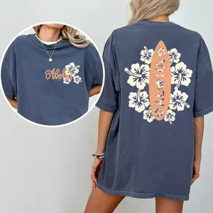 Aloha Hawaii Comfort Colors Shirt, Summer Surf Board T-shirt, Summer Chill Vibes Graphic Tee, Hibiscus Flower Clothing, Vacation Outfits, Womenswear