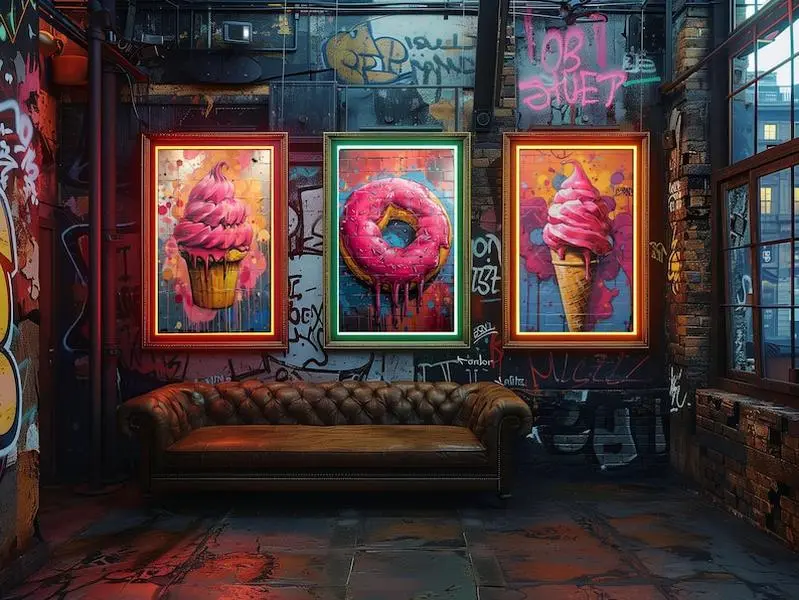 Dessert Graffiti Gallery Wall Set of 3 Poster, Donut, Ice Cream, Cupcake, Set of 3, Urban Decor, Modern Kitchen Artwork, Pop Art