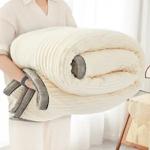 Double-sided luxury artificial rabbit fur blanket, 300g/㎡ thick bed blanket, soft and comfortable striped flannel blanket, single and double sofa blanket, luxurious touch, home decoration, suitable for sofa, bedroom, Flannel Throw Blanket