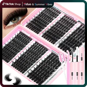 YIDUO 600pcs 540pcs 420pcs Lash Clusters Extension Kit – 9 Styles (30D/40D/50D/60D/80D/100D/150D/200D/300D), Mixed Fluffy Individual Lashes with Lash Book, Multi-Volume & High Cost-Effectiveness, Includes Bond & Seal, for Beginners & Professionals