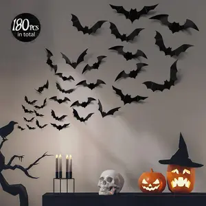 DIY Halloween Background Wall! 180pcs Black Bat Decorative Decals - Party Decor Essential!