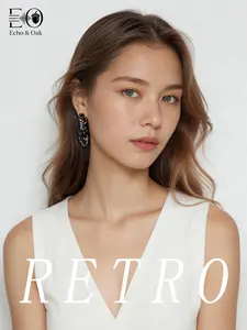 Vintage Floral Copper Earrings with Multicolor Gemstones, Adjustable Chain, Flexible Wear, Russian Jewelry