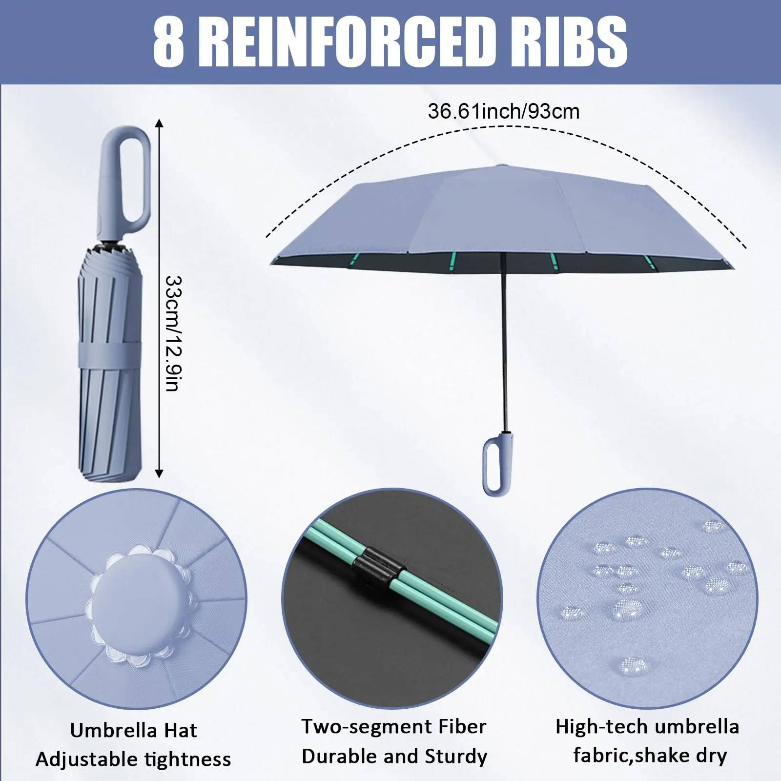 Double Bone Windproof Folding Umbrella, Car Backpack Dual Use Rubber Rain Sun Umbrella, Portable Lightweight Business Travel Umbrella