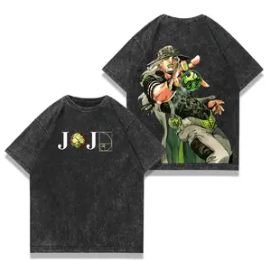 Men's Jojo's Bizarre Adventure Joseph Joestar Printed Oversized Cotton T-Shirt, Casual Streetwear Sports Clothes - Distressed Washed Round Neck Shortsleeve Menswear Top