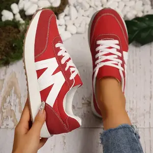 2024 Trendy Red Platform Sneakers for Women - Versatile & Stylish, Lace-Up Low Top with Durable PVC Cover, All-Season Comfort