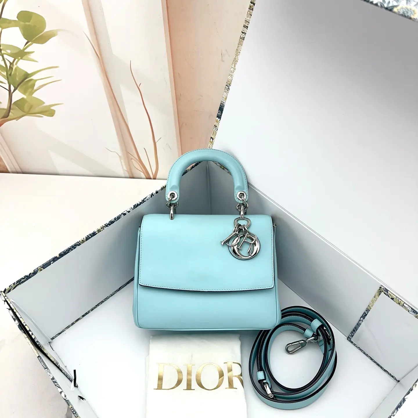 Pre-owned Dior Baby Blue Smooth Leather My ABCDior Top Handle Bag 0728 raye 22825330