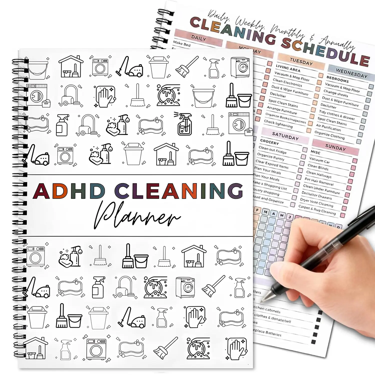 2026 version ADHD Cleaning Planner, Cleaning Schedule and Checklist Organizer for Adults and Teens, Daily Weekly Monthly Household Cleaning Planner, Chore Chart Notebook for Home, Family Cleaning Tasks, DIY Home Improvement, Editable Template #SummerVibes