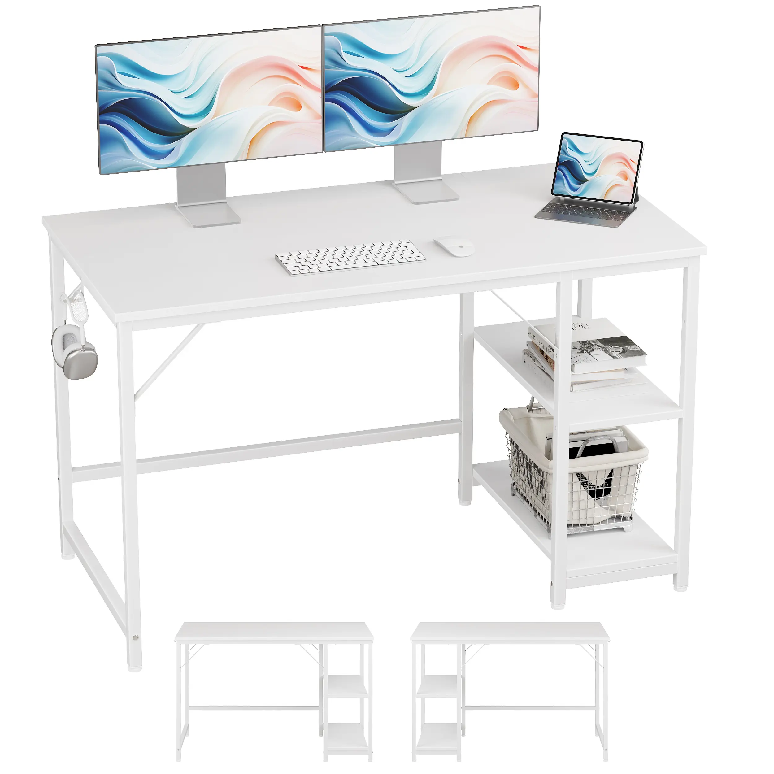 JOISCOPE Home Office Gaming Desk with Wooden Storage Shelf & Splice Board, 2-Tier Industrial Morden Laptop Study Writting Desk, 48 x 24 inches