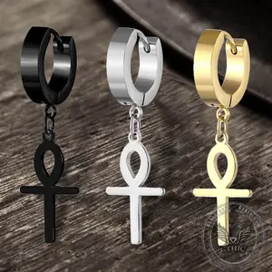 GTHIC Punk Ankh Stainless Steel Cross Earring Fashion Accessories for Men Women Daily Wear