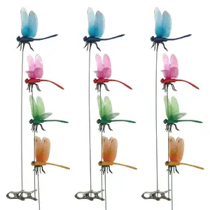 12-Piece Artificial Dragonfly Rod Clips, Home Decor Miniature Garden Ornaments, Indoor-Outdoor Horticultural Decor, Bird & Bug Repellent Deterrent