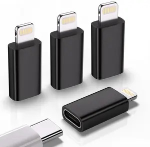 USB C Type C to Lightning Adapter 4 Pack 1.8-2.2A 15W Fast Charging Data Sync Anti-Lost Loop for iPhone iPad AirPods Black