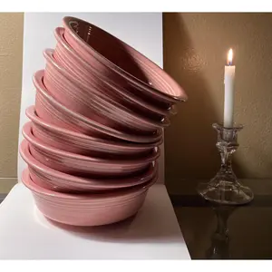 Vintage Rose Fiestaware 9 Piece Bowl Set - Coupe Soup Bowls and Vegetable Serving Bowl
