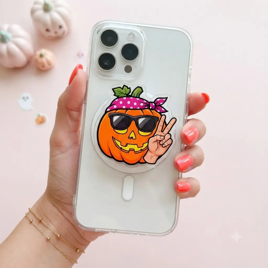 Cool Pumpkin MagSafe Phone Grip - 2D Magnetic Holder & Kickstand - Cute Halloween Gift
