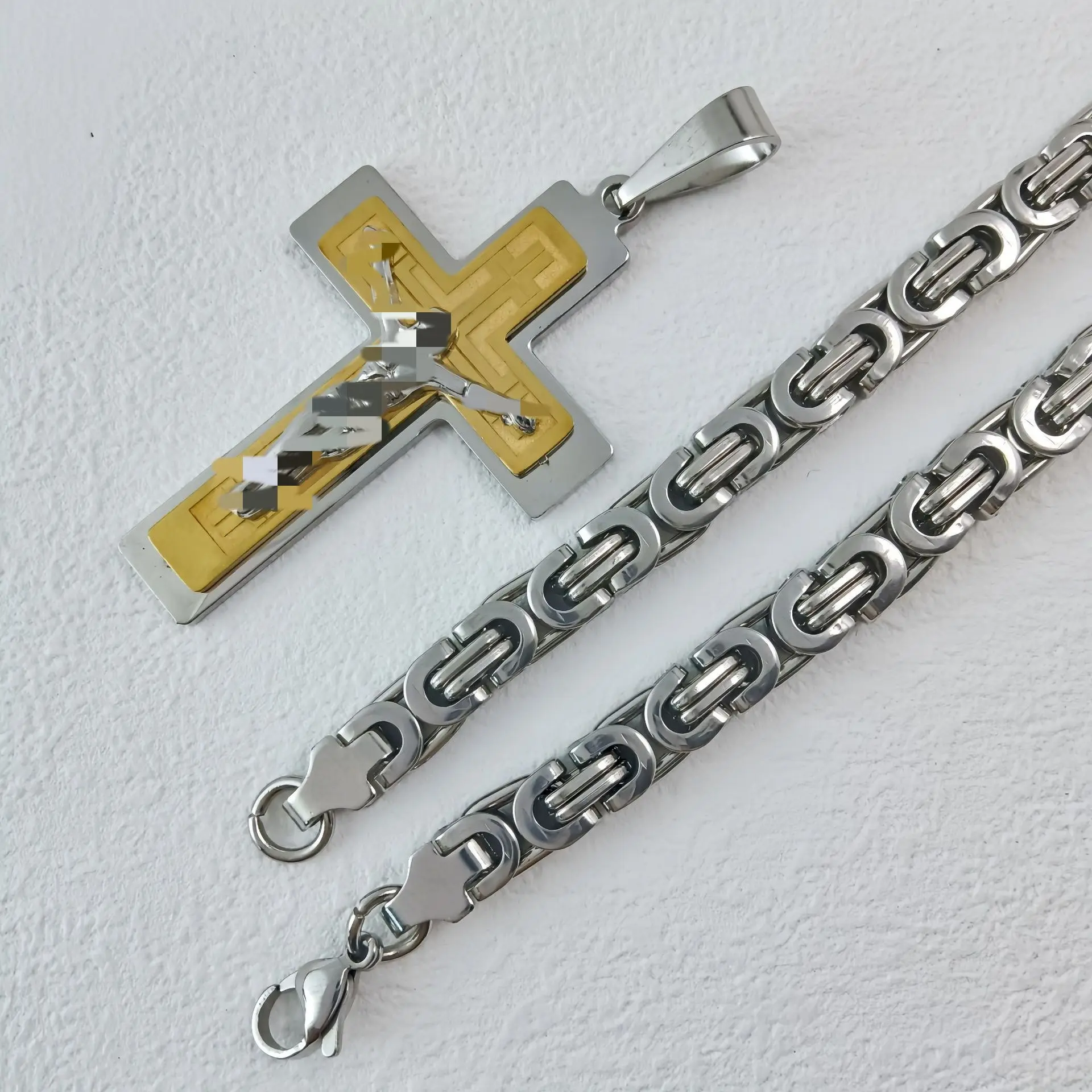 Steel gold pendant with 6mm * 55cm steel