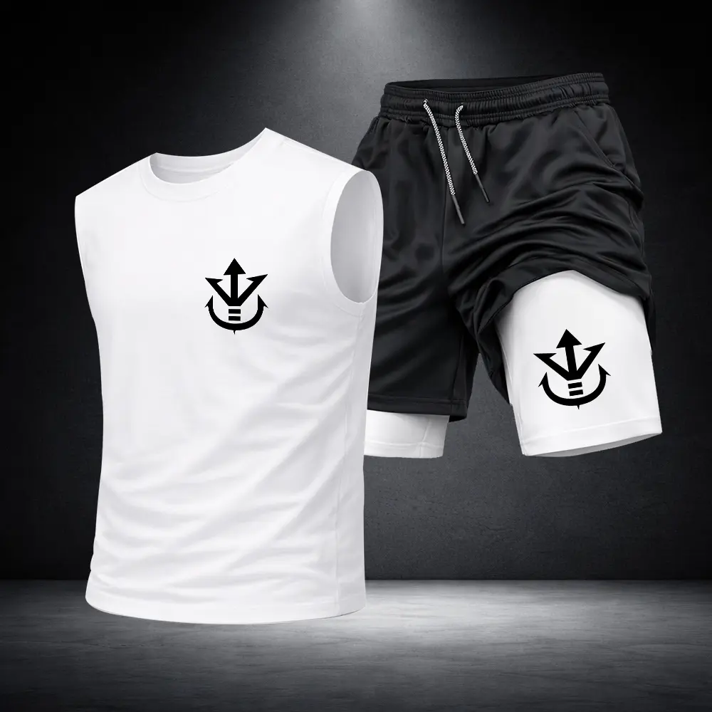 Men’s Black Workout Set Sleeveless Tank Top & Sports Shorts 2-Piece Gym Outfit