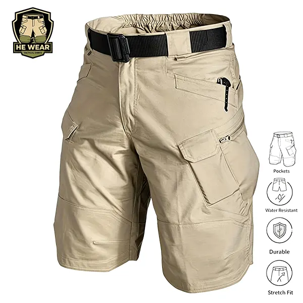 Men’s versatile tactical cargo shorts—durable outdoor shorts with multiple pockets, stretchy, form-fitting, and waterproof; suitable for work, hiking, and travel; a great gift for boyfriend or husband.