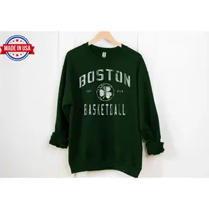 Boston Basketball Team Shamrock EST 1946 Vintage Classic Old School Sweatshirt, Boston Baskeball Retro Sweatshirt, Boston City Sports Shirt