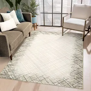 【GARVEE】9x12 Modern Bordered Area Rug, Machine Washable, Stain Resistant, Non-Slip Accent Rug for Living Room and Bedroom Decor, Minimalist Brown Floor Cover Carpet
