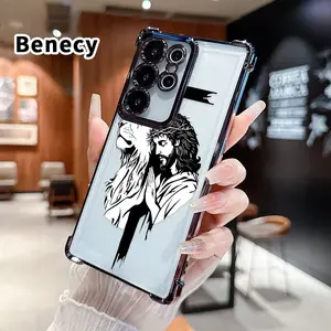 Phone Case Compatible with Samsung Galaxy S23 Ultra S24 Plus S25 S22+ FE Edge Lion and Savior Pattern Electroplating Transparent Silicone Drop-proof Protective Cover