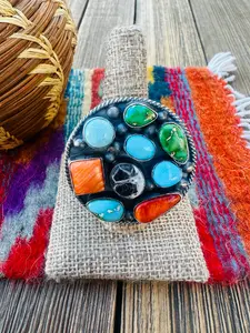 Handcrafted Sterling Silver & Multi Stone Cluster Adjustable Ring by Vicky Hicks
