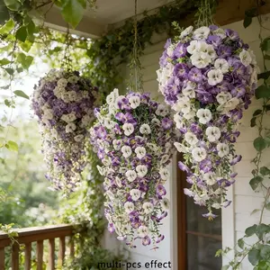 2pcs of hanging simulated tricolor violet flowers, anti UV artificial flowers, suitable for outdoor gardens, porch and balcony decoration, indoor home decoration, wedding decoration, suitable for all seasons, Decorative flowers