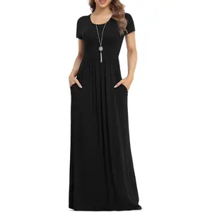 VIISHOW Women's Short Sleeve Loose Plain Maxi Dresses Casual Long Dresses with Pockets