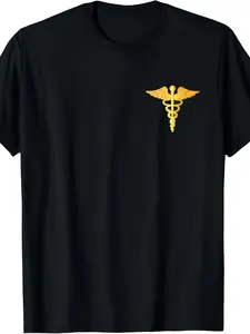 Men's & Women's 100% Nursing T-Shirt with Caduceus Symbol - Medical Doctor RN Physician Student Apparel Retro Round Neck Tee 220GSM Comfortable Casual Uniform for Healthcare Professionals Year-Round Wear
