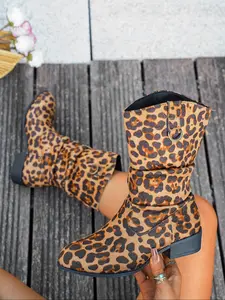 New stylish Western short boots for women, trendy mid-calf riding boots, suitable for various parties and gatherings, fashionable comfortable for all-day casual wear, elegant boots for women, a must-have for gifting, Western Cowgirl Boots, Copper Brown