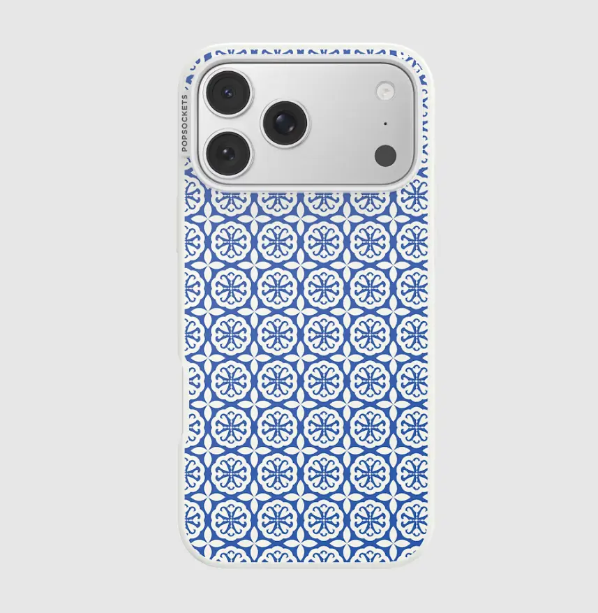 Popsockets Navy Mosaic Patterned Protective MagSafe Phone Case - Magnetic Fit, Casing Cover for iPhone 17 Pro Max, MagSafe Compatible Mobile Phone Accessory, Magsafe Compatible With Magsafe