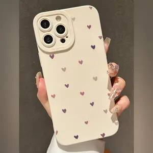 Colorful Small Love Simple Ivory White TPU Mobile Phone Case for iPhone 16, 15, 14, 13, 12, 11, XS, XR, 8, 7, Mini, Plus, Pro, Max SE Series