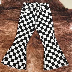 toddler girl clothes black plaid girl winter pant casel bottom denim pants adjustable waist pant