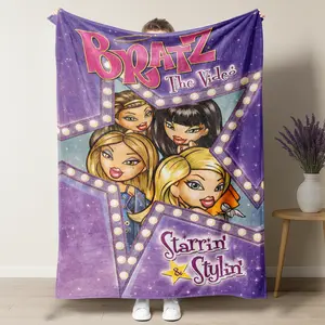 Bratz Starrin' & Stylin' The Video Fleece Blanket – Retro Y2K Bratz Dolls Plush Throw, Perfect for 2000s Nostalgia Fans, Ideal for Girls Bedroom, Dorm or Vanity Room Decor