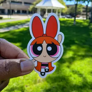 Blossom Powerpuff Girl Sticker Classic 3x3 Inches Vinyl Waterproof Dishwasher Safe Unique Handrawn Design for Personalized Items