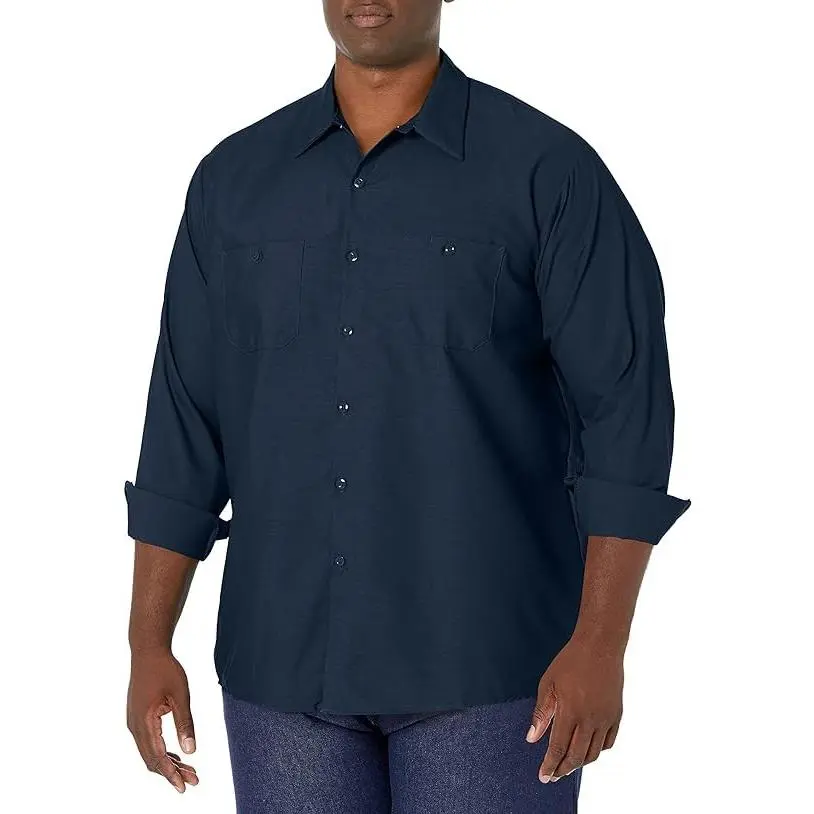 Red Kap Men's Classic Long-Sleeve Collared Neck Polyester Blend Workwear Garment, Menswear Top - Stain-Resistance, Breathable, Strong Color Retention, Utility Button-Down, Regular Fit, Left Pencil Stall Pocket, Navy, Medium, Ideal for Work Days