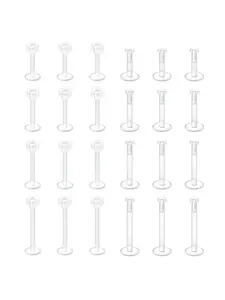 16G Clear Bioflex Lip Studs Push-in Labret Rings, Invisible Flexible Plastic Flat Back Monroe Medusa Piercing Jewelry, Colorful CZ Push Pin Tragus Helix Cartilage Earring Studs Retainers