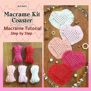 1 Set DIY Heart Coaster Set, Bohemian Style macrame Kit, Heat Resistant Tassel Texture, Includes Detailed Tutorial, Home Decor, Valentine's Gift