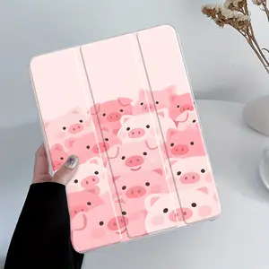 Cute Pink Pig design iPad Case, iPad Case Transparent Acrylic Hard Back Panel With Pencil Slot，Suitable for Ipad mini pro air. Scratch-resistant Ultra-thin Protective Case, Shock-resistant Full Cover Protective Case Suitable for Offices Schools Homes