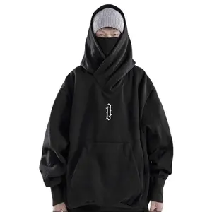 Unisex Ninja Double Neckline Heavyweight Cotton Hip Hop Hoodie, Streetwear Hoodies Sweatshirts Punk Gothic Menswear Tops Pullover Long Sleeve Casual