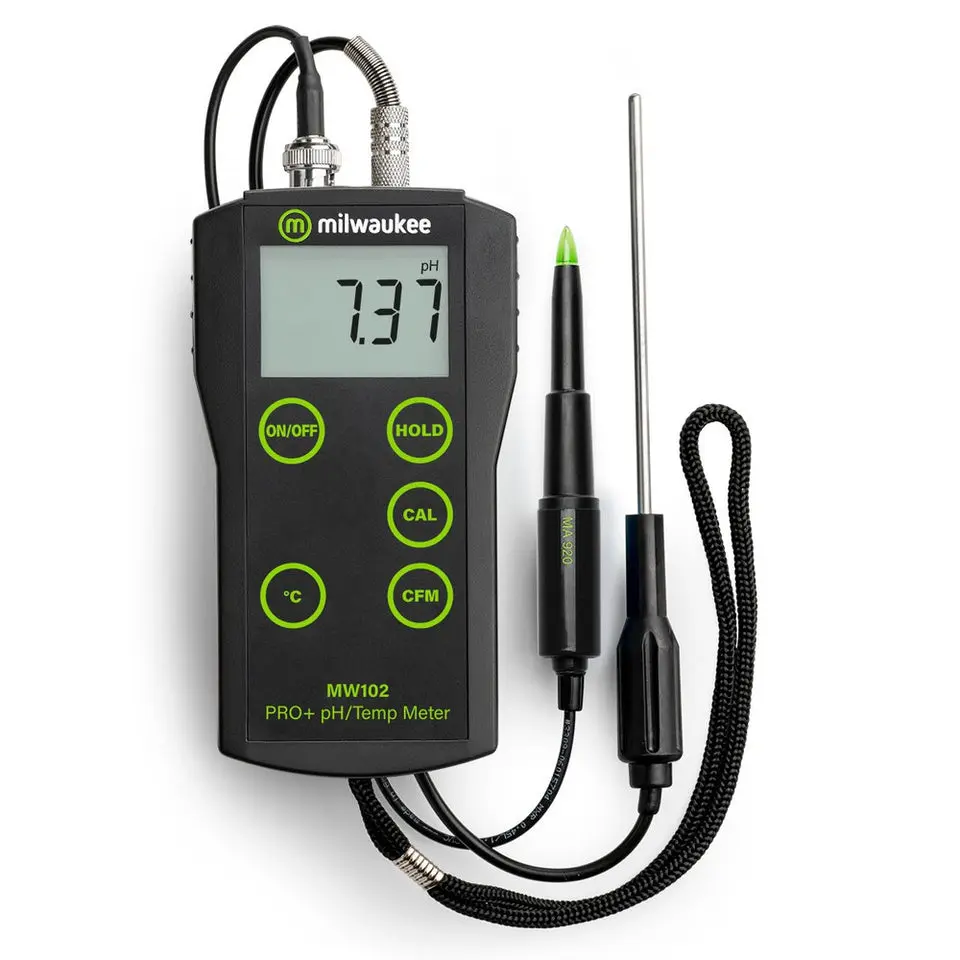 Milwaukee MW102-FOOD PRO+ Portable 2-in-1 pH and Temperature Measuring Tool, PVDF Body, 2-Point Calib Probe Set for Food Industry (Tools & Hardware, Physical Measuring Instruments)