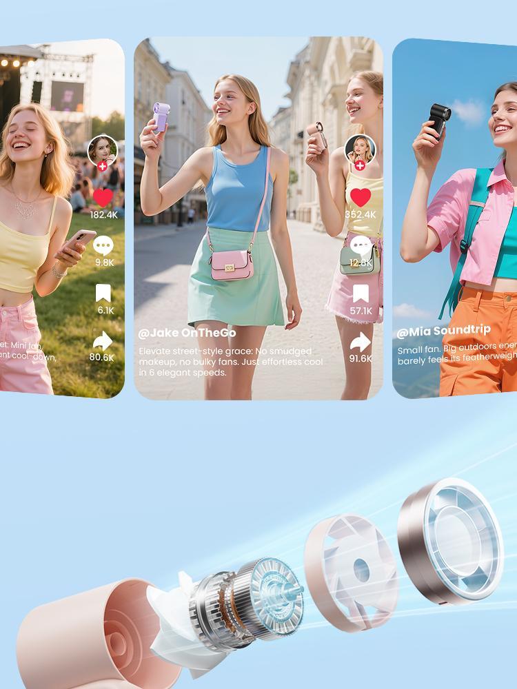 GAIATOP Super Mini Handheld Fan, Small Purse Fan for Women, Pocket Fan, Makeup Fan, High-Speed Turbo, 6-Gear Adjustable with LED Display, USB Rechargeable, Portable Fan for Travel, Outdoor, Girls   Valentine's Day gift