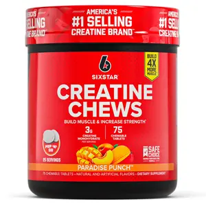Six Star Creatine Chews Tablets 75 Count, 3g Creatine Monohydrate Per Serving, Paradise Punch Flavor, Daily Fitness Supplement
