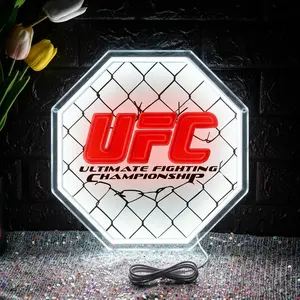 UFC Octagon Cage Neon Sign LED Wrestling Neon Sign for Gaming Bedrooms, Match Parties, Sports Fan Gifts, Wrestling Gifts, Sports Themed Lighting, Gym Decor and Man Cave (13.4"x13.4")