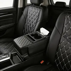Includes car armrest box, five in one center console cover, multifunctional armrest cover with cup holder, phone holder, storage pocket, and tissue holder.