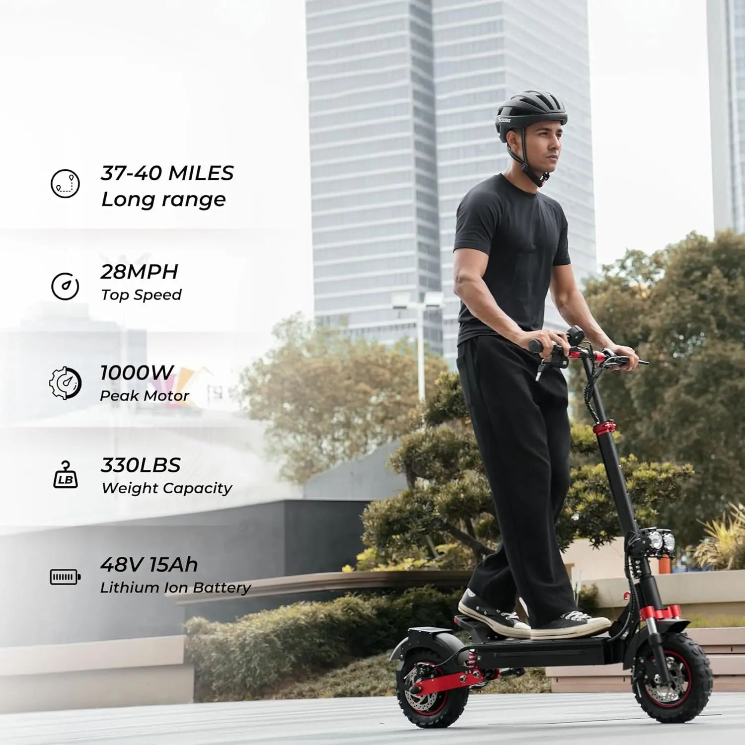 【Summer Vibes】 EX5S Off-road Foldable Electric Scooter 1000W 11" Pneumatic Tubeless Tires 28MPH Speed Long Range of 40Miles High-Performance Dual-Suspension Electric Scooter Powerful Adult Commuting urban Electric Scooter, Adjustable Height, 48V 15Ah summ
