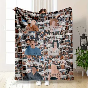 Funny Friends TV Show Blanket Cast Collage Iconic Quotes Print Soft Flannel Fleece Throw Ross Rachel Joey Character Pattern 90s Nostalgia Gift For Best Friend