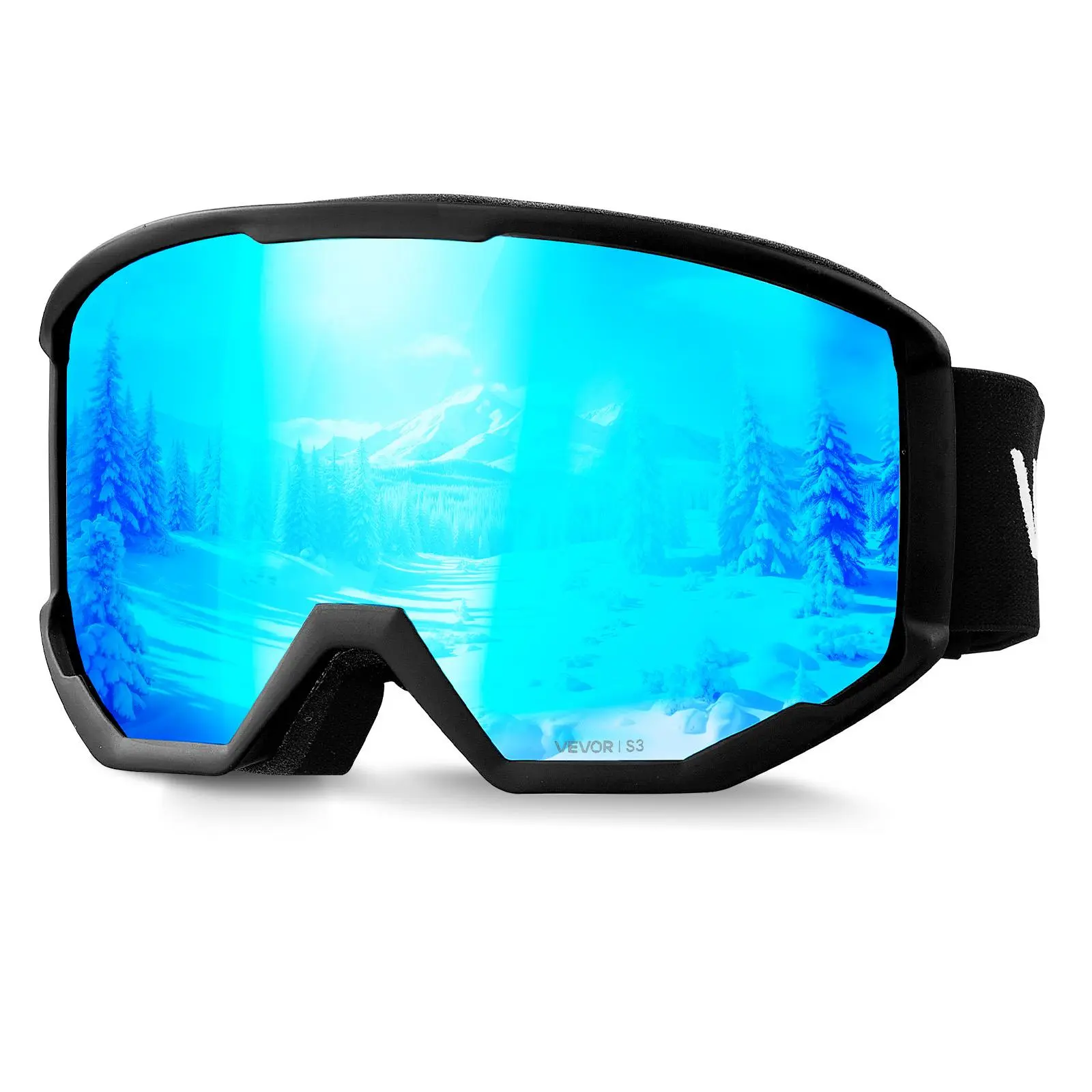 VEVOR Multi-Board Ski Goggles, Cylindrical Ice Blue Revo Coating Lens, OTG Anti-Fog Eye-Friendly Ski Goggles, TPU Frame, Ventilation Structure, Adjustable Strap, UV Protection, Men’s Winter Sports Gear#BackToSchool